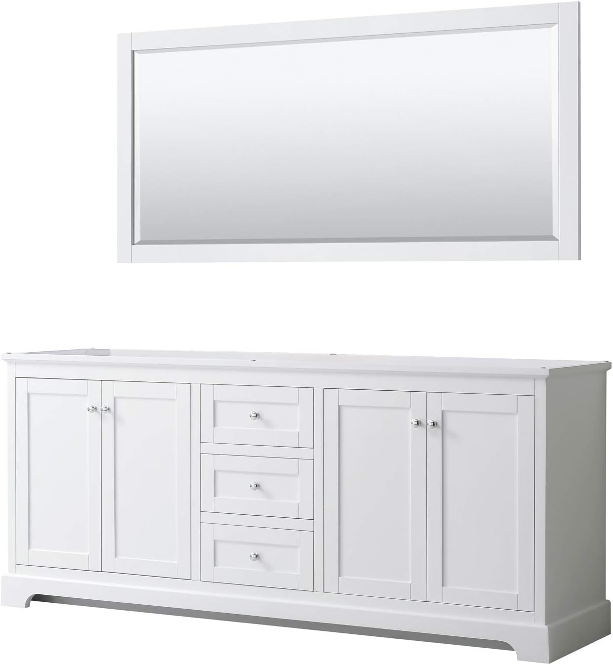 Wyndham Collection Avery 80 Inch Double Bathroom Vanity in White, No Countertop, No Sinks, and 70 Inch Mirror