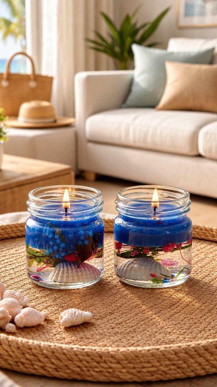 Glow Getter Handmade Gel Wax Candle with Real Seashells & Floral Design | Beach Theme Decorative Candle for Home, Office & Gifting | Aromatic Gel Candle in Glass Container (Light Pink+ White)-image-12