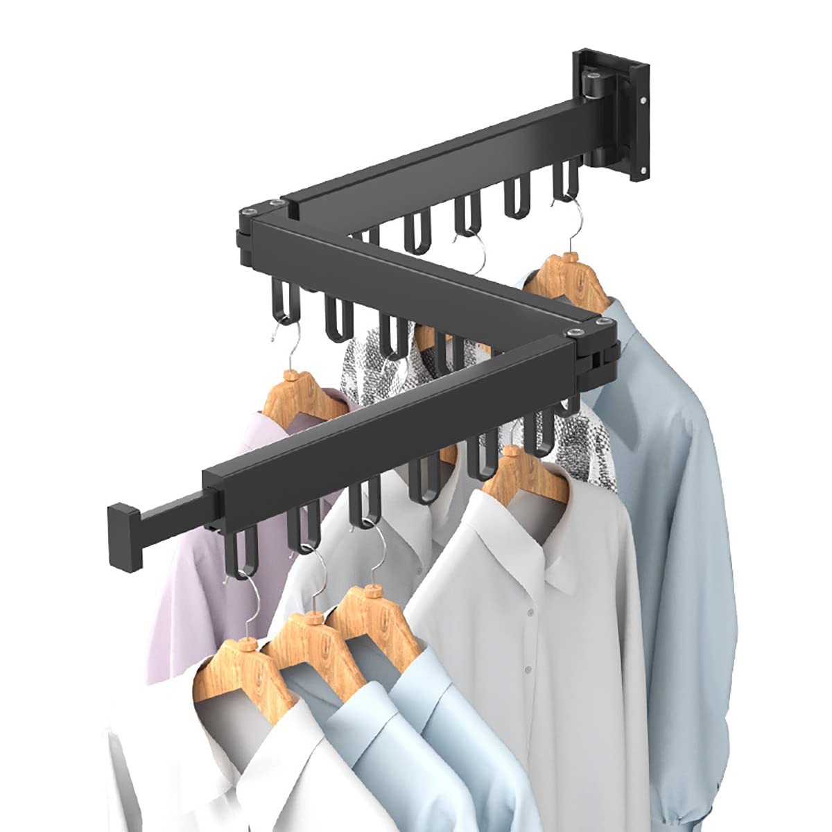 MIFXINRetractable Clothes Drying Rack Tri-Fold Laundry Wall Mounted Windproof Clothing Drying Rack Hanger Collapsible Space Saver Foldable Clothes Hanger Rack for Laundry Balcony (Black)