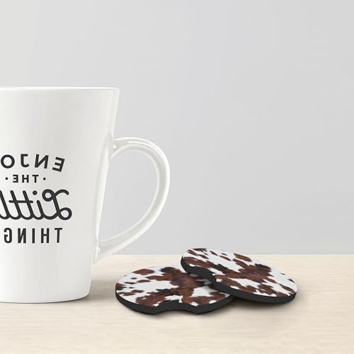 Miniatura 2 de Portavasos de cuero de vaca marrón con estampado de vaca, paquete de 2 posavasos universales para automóvil, tapete de goma antideslizante universal