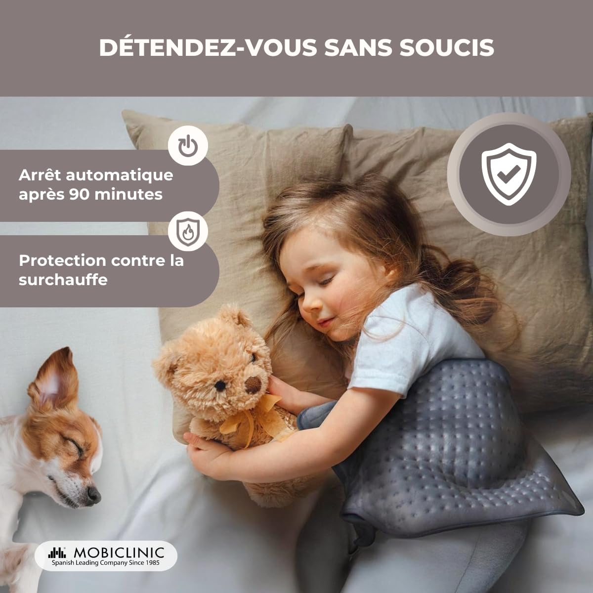 Mobiclinic, Coussin chauffant, 3 niveaux de chaleur, Faible consommation d'énergie, Arrêt automatique, Puissance 100w, Tapis, Marque espagnol, Les lombaires, 40x30 cm