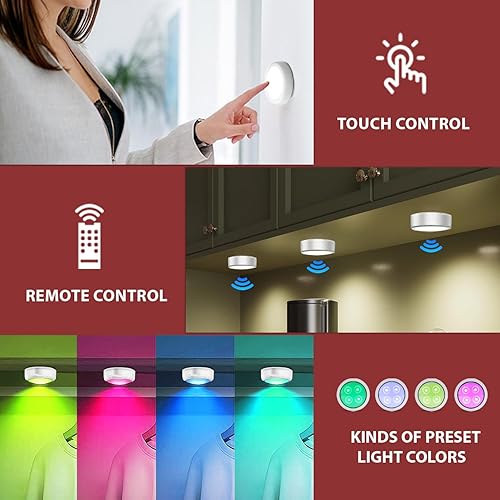 Miniatura 7 de swesara Stick on Lights with Remote Shelf Lights Battery Operated Push Lights Small Led Bookshelf Lights Above Cabinet Lighting 2 Pack Black