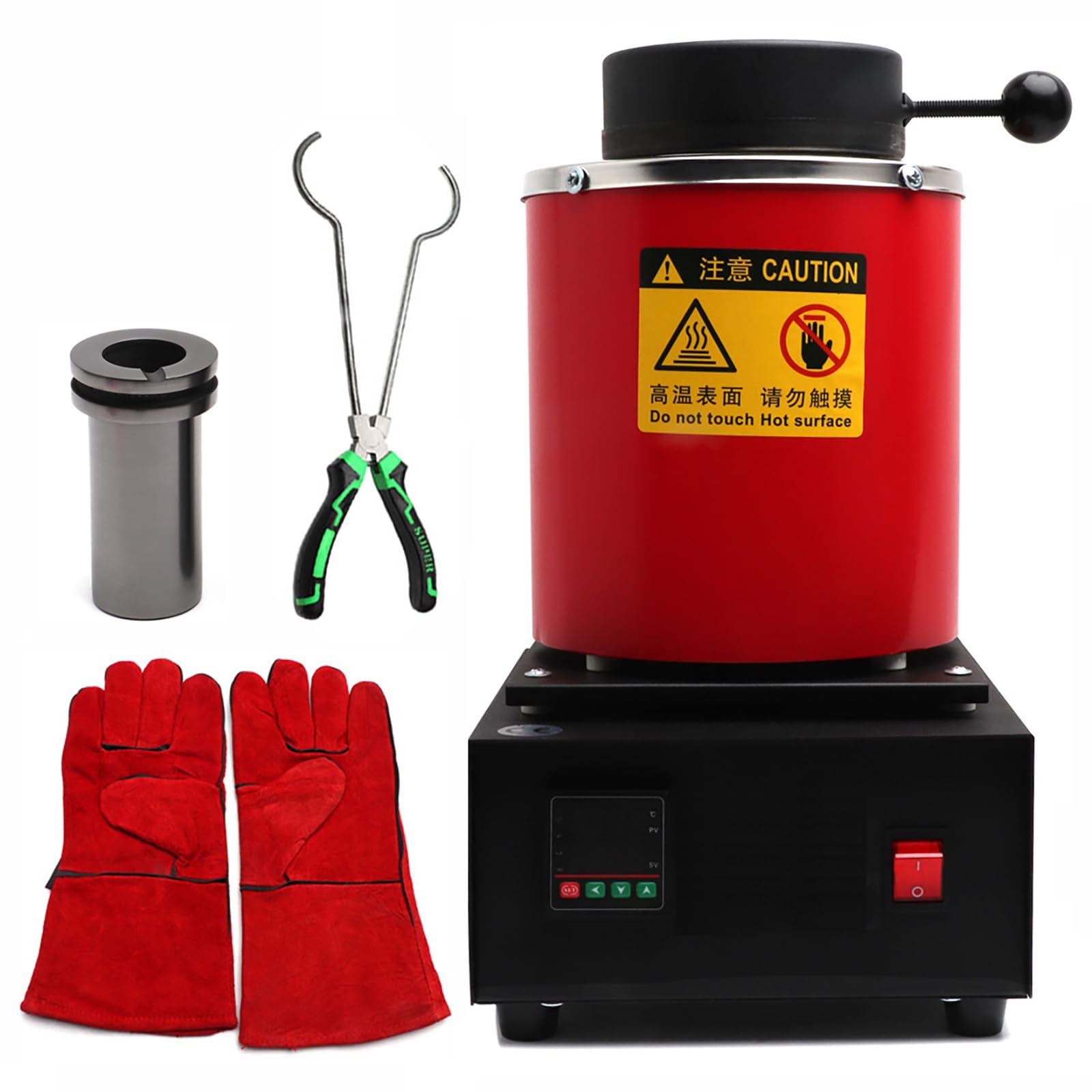 KACBFEE Gold Melting Furnace 1500W Electric Metal Casting Kiln Machine 1150℃ Automatic Digital Smelting Kit with Graphite Crucible for Silver Copper Aluminum 1KG