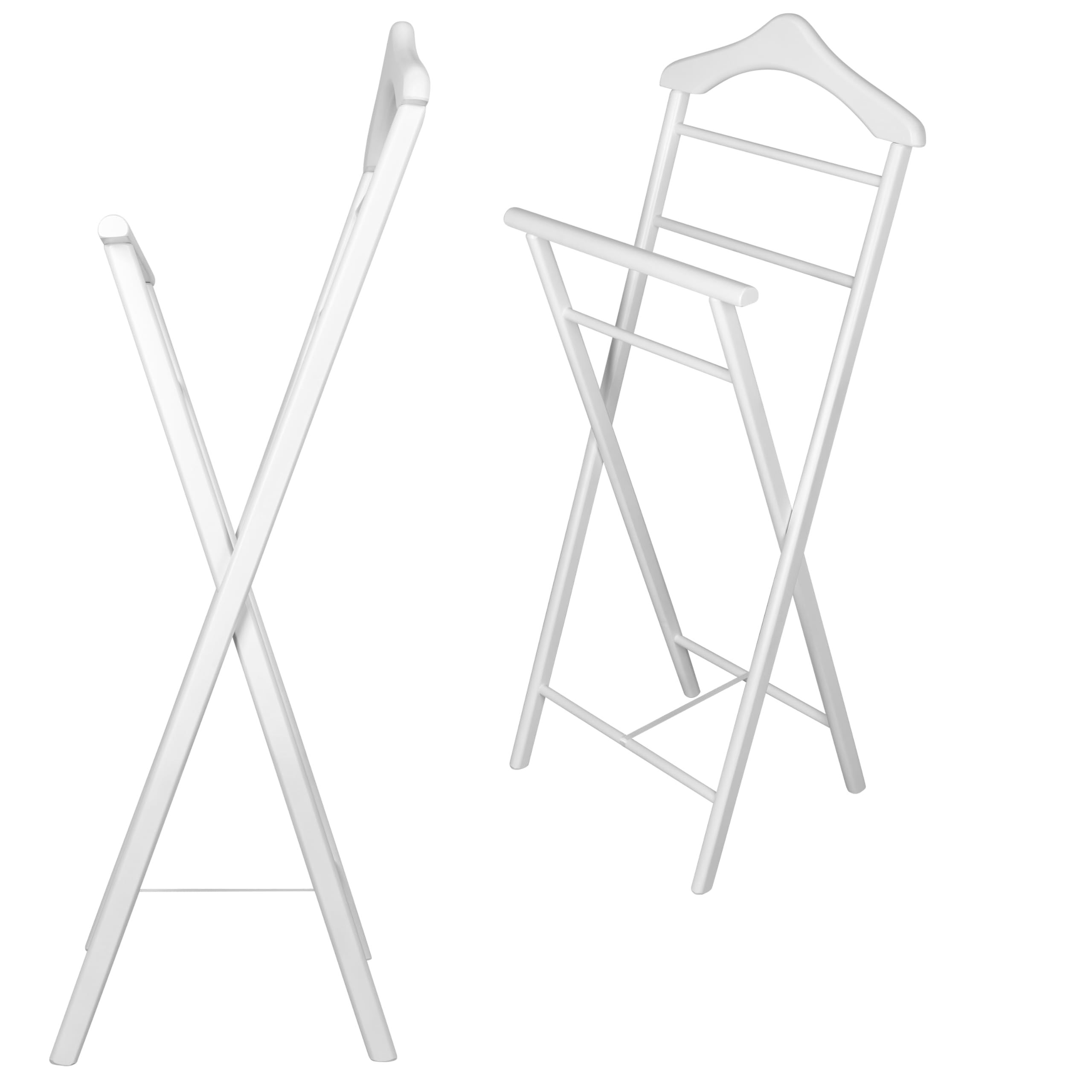 Herrendiener aus Massivholz – 2er Set fertig montierter Kleiderbutler & Stummer Diener – stabiler Stiller Diener für Schlafzimmer, Ankleide, Garderobe & Bad I Kleiderablage (Weiß)