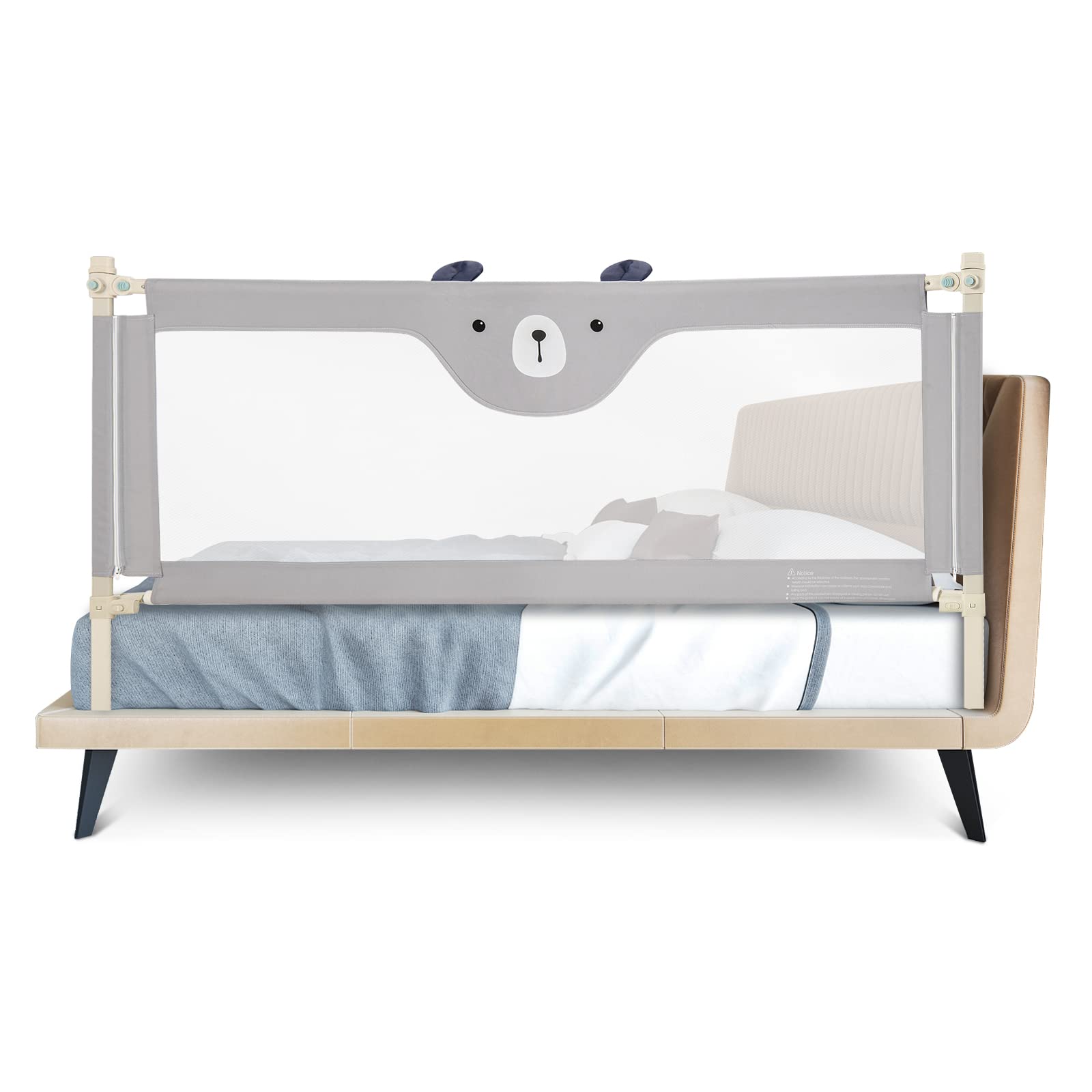 RELAX4LIFE Sponda Letto per Bambini, Barriera Protettiva con Doppio Blocco di Sicurezza per Bambini, Altezza Regolabile a 24 Livelli, Lunghezza 145/174 cm (174cm, Orso)