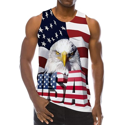 Loveternal 3D Tanks Top for Men 4th of July Tanks Top Funny USA Flag Graphics Sleeveless Tees Crewneck Tank Guy Plus Size Sleeveless Athletic T-Shirt Independence Day Clothes XL