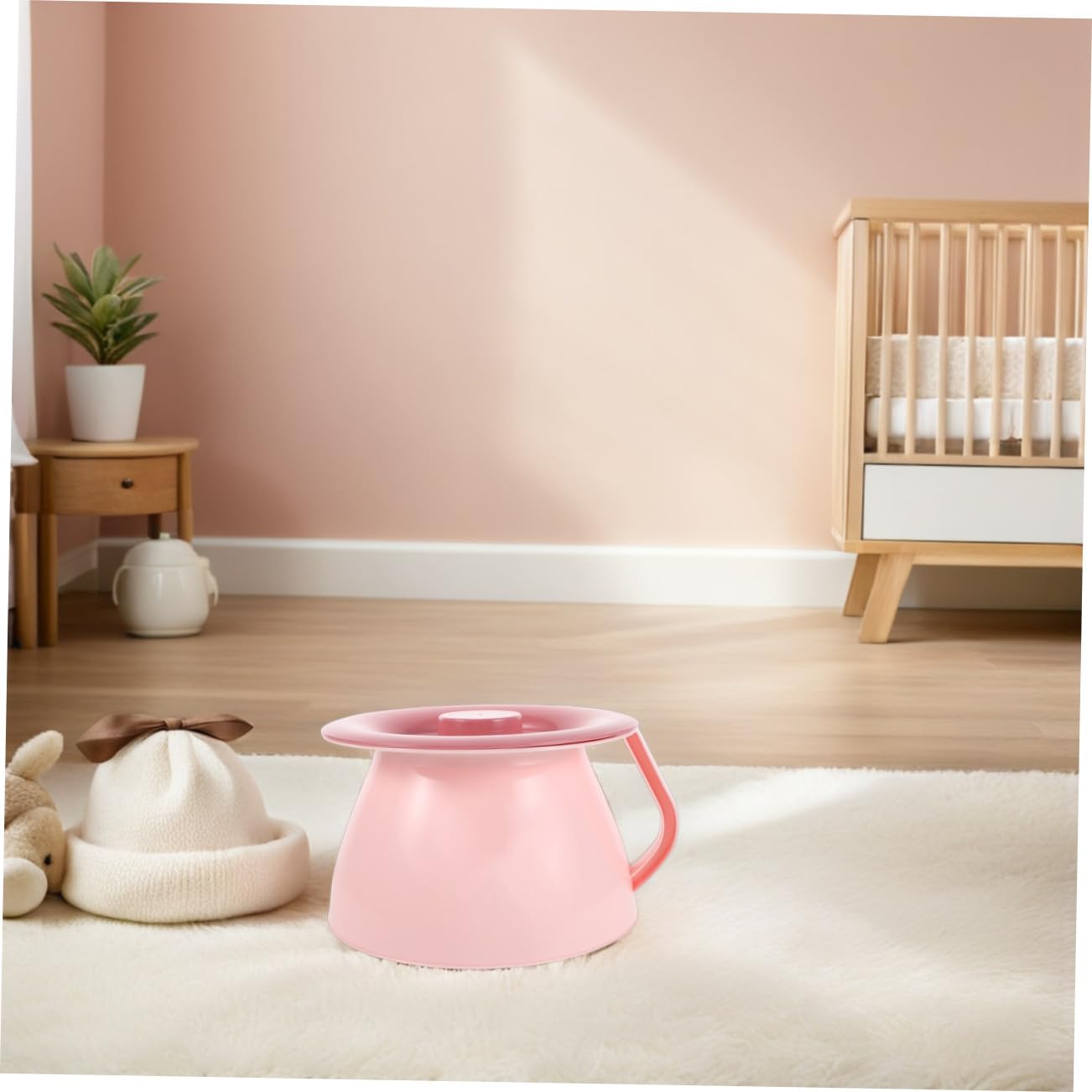 VOSAREA Portable Potty with Lid and Handle, Plastic Training Toilet Seat for Indoor Use, Car Travel, and Road Trips, Pink Urinal Pot for Potty Training