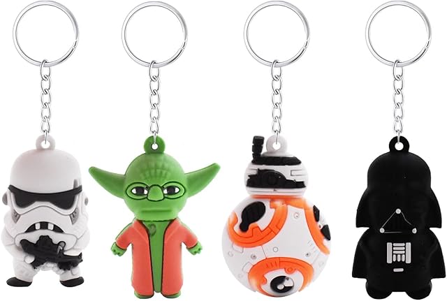 Star Wars Keyring-Tomicy 4 Pcs Cartoon Keychain Pendant Baby Yoda Key Chain PVC Keyring 3D Keychain Cartoon Figure Pendant Gift Fillers for Boys Girls Kids