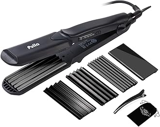 Pulla Hair Straightener and Crimper - 4 in 1 Tourmaline Ceramic Flat and Curling Iron for Hair Styling with Adjustable Temperature - Salon High Heat 320°F - 430°F for All Hair Types