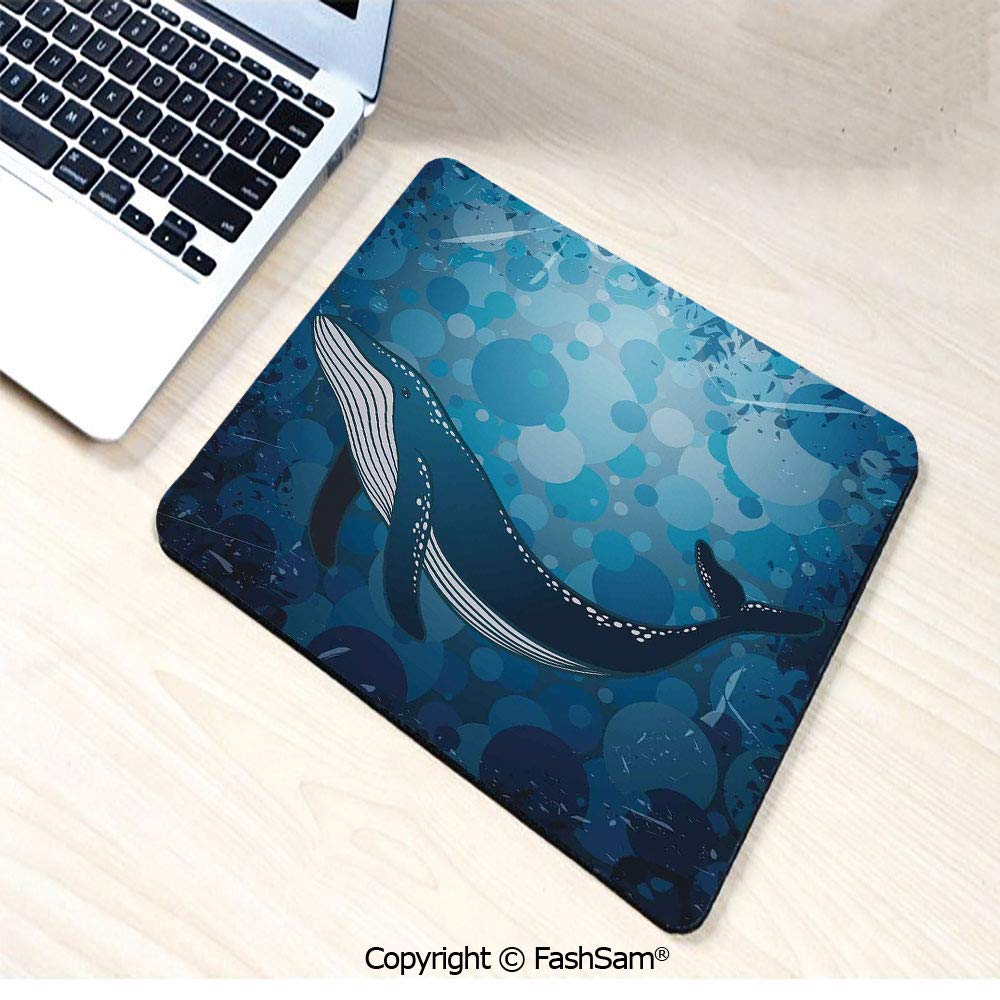 Personalized 3D Mouse Pad Vintage Whale Poster Motif on Marine Grunge Backdrop Retro Ocean Graphic for Laptop Desktop(W9.85xL11.8)