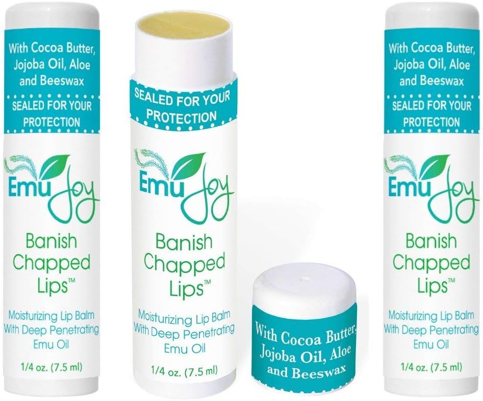Natural and Organic Emu Oil Lip Balm Hydrating, Pocket-Size Unflavored & Unscented Lip Balm with Emu Oil - Best for Severely Chapped Lips