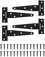 Heavy Duty 5 Inch Black T-Strap Hinges 4 Pack - Rustproof Gate Hinges for Shed Doors, Barn Gates, Fences