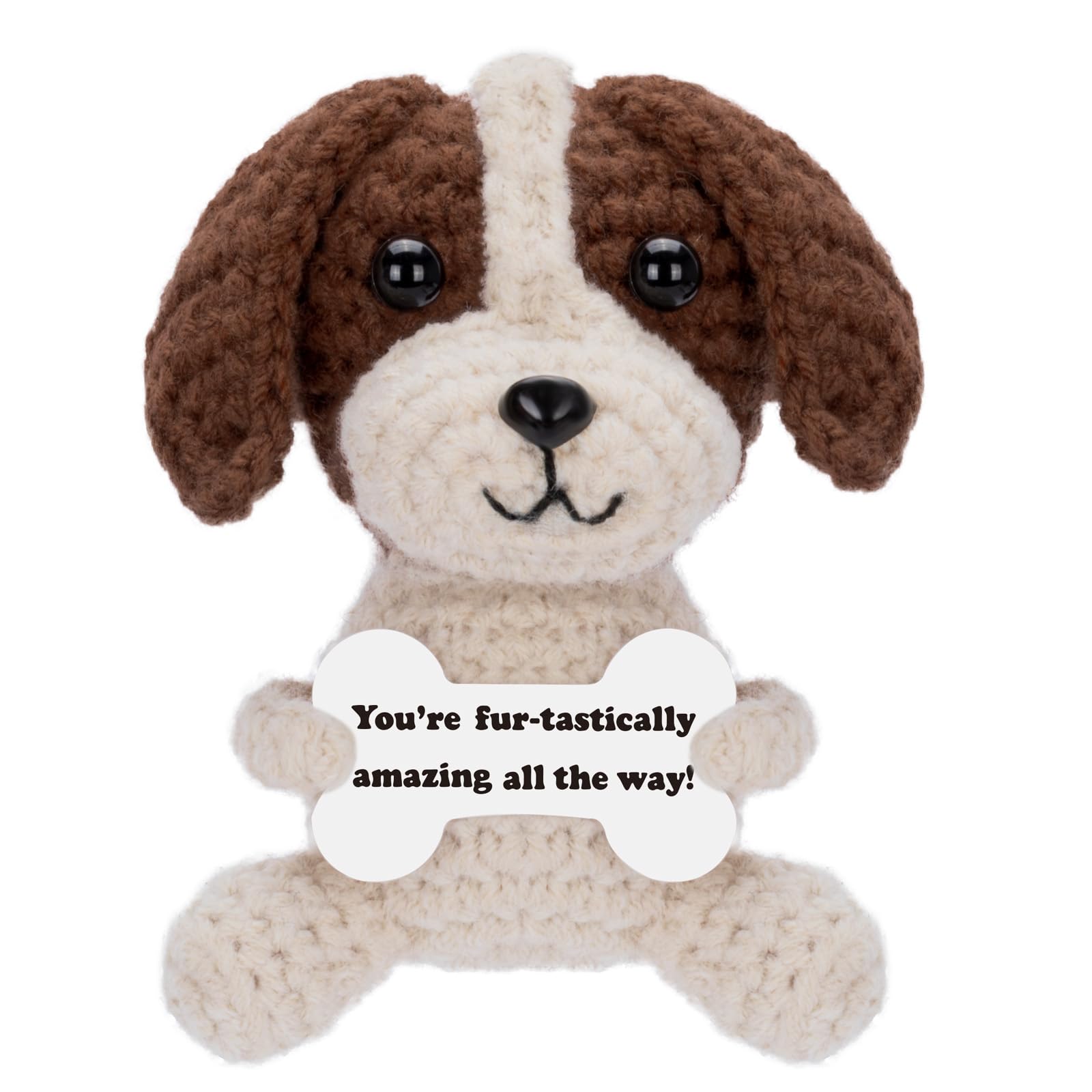 HOMQYTE Inspirational Gift - Positive Crochet Dog Animals with Affirmation Card Handmade Crochet Beagle Plush Doll for Women Dog Lovers Gifts (Beagle)