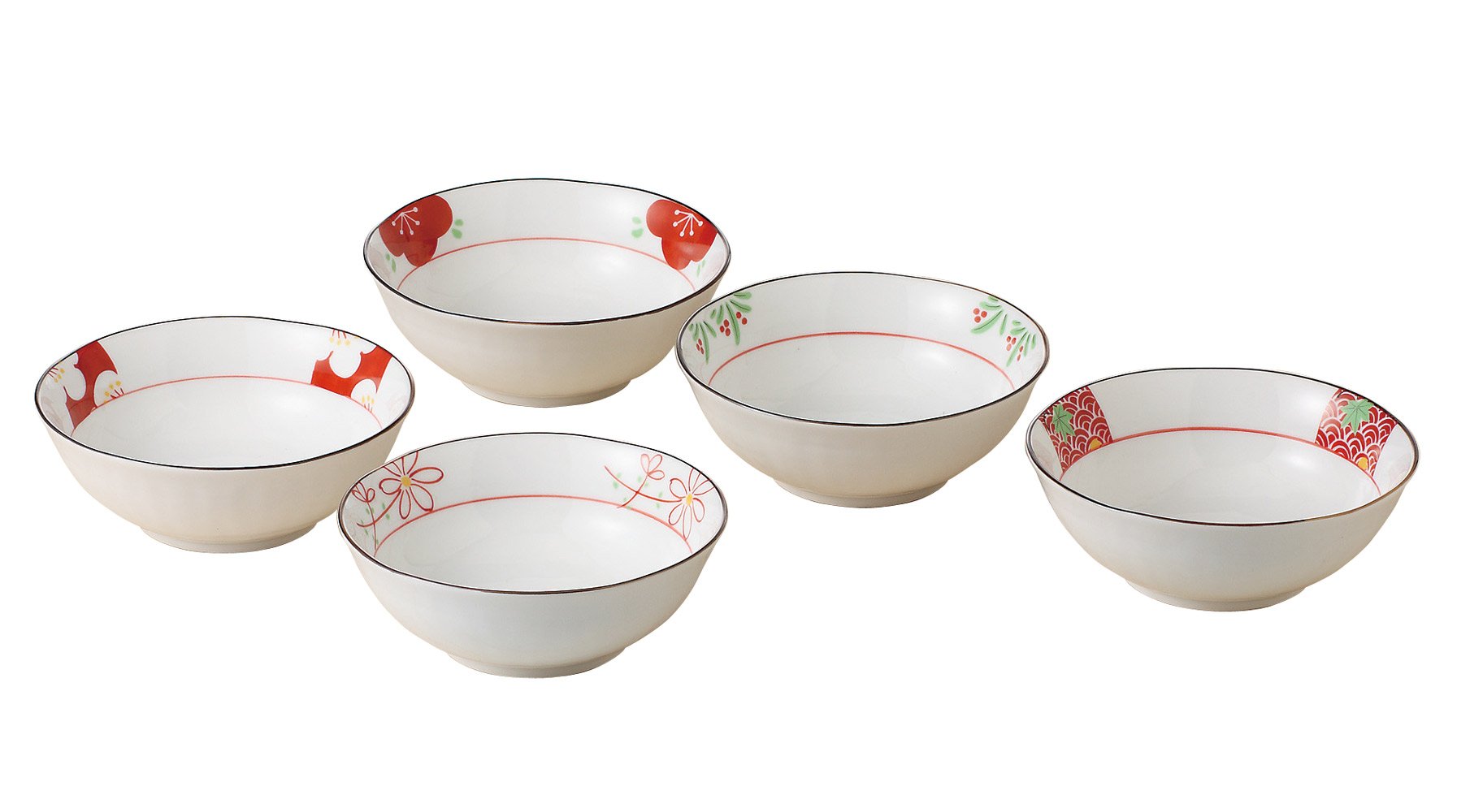Amazon.co.jp: 西海陶器 波佐見焼 赤絵絵変り 小鉢 5個セット 直径12cm 