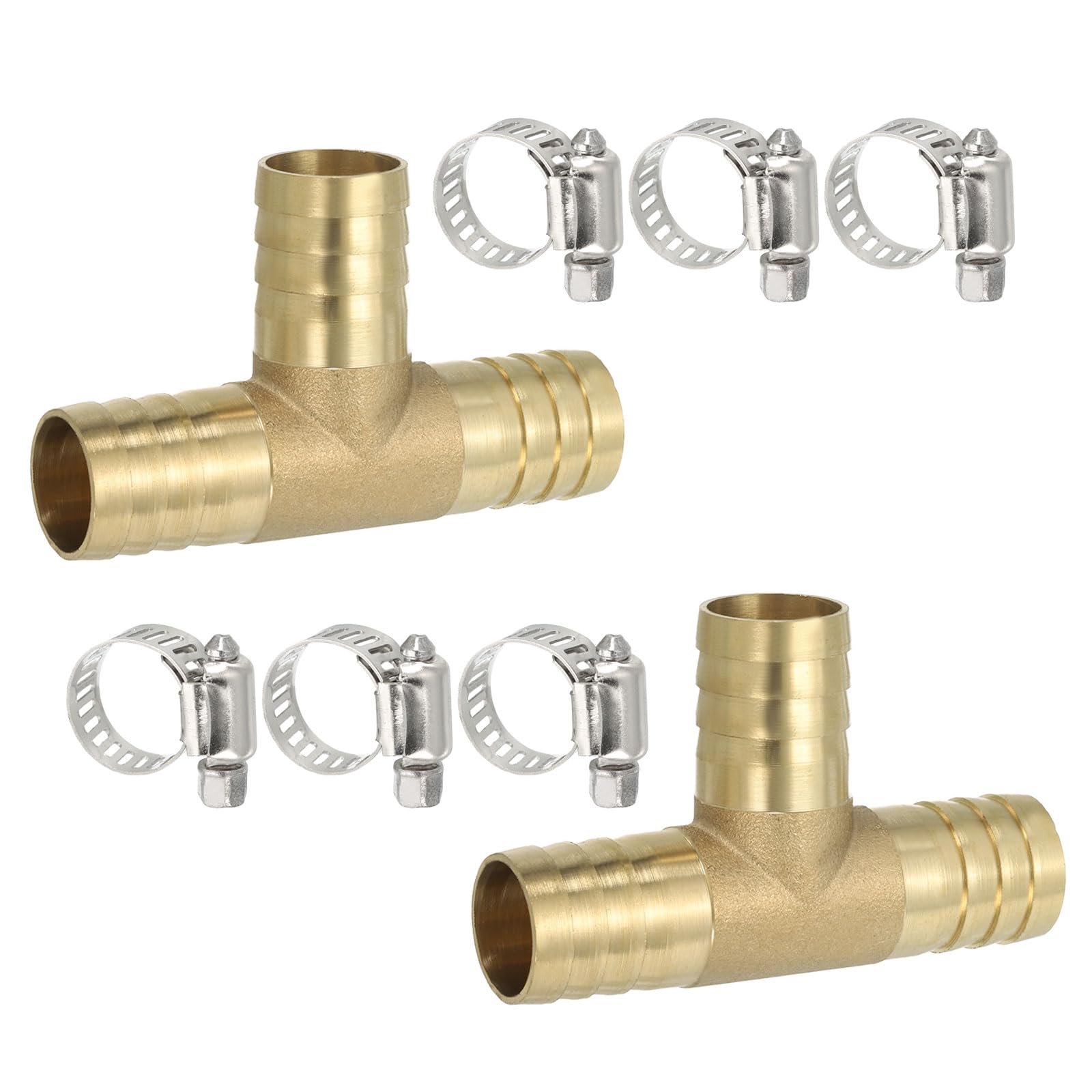 PATIKIL 5/8" Raccordi A T Di Ottone Per Tubi, 2 Pezzi Unioni A 3 Vie Intersezione Forma Di T Con Barbette E Fascette Per Aria Acqua Carburante Gas Liquido, Colore Oro