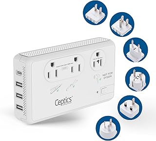 Ceptics 2000W Travel Voltage Converter for Hair Dryer & 200W Convert 220V to 110V for Curling Iron, Straightener, Chargers, Step Down World Power 4 USB Charging QC 3.0 SWadApt Type A, B, C, E/F, G, I