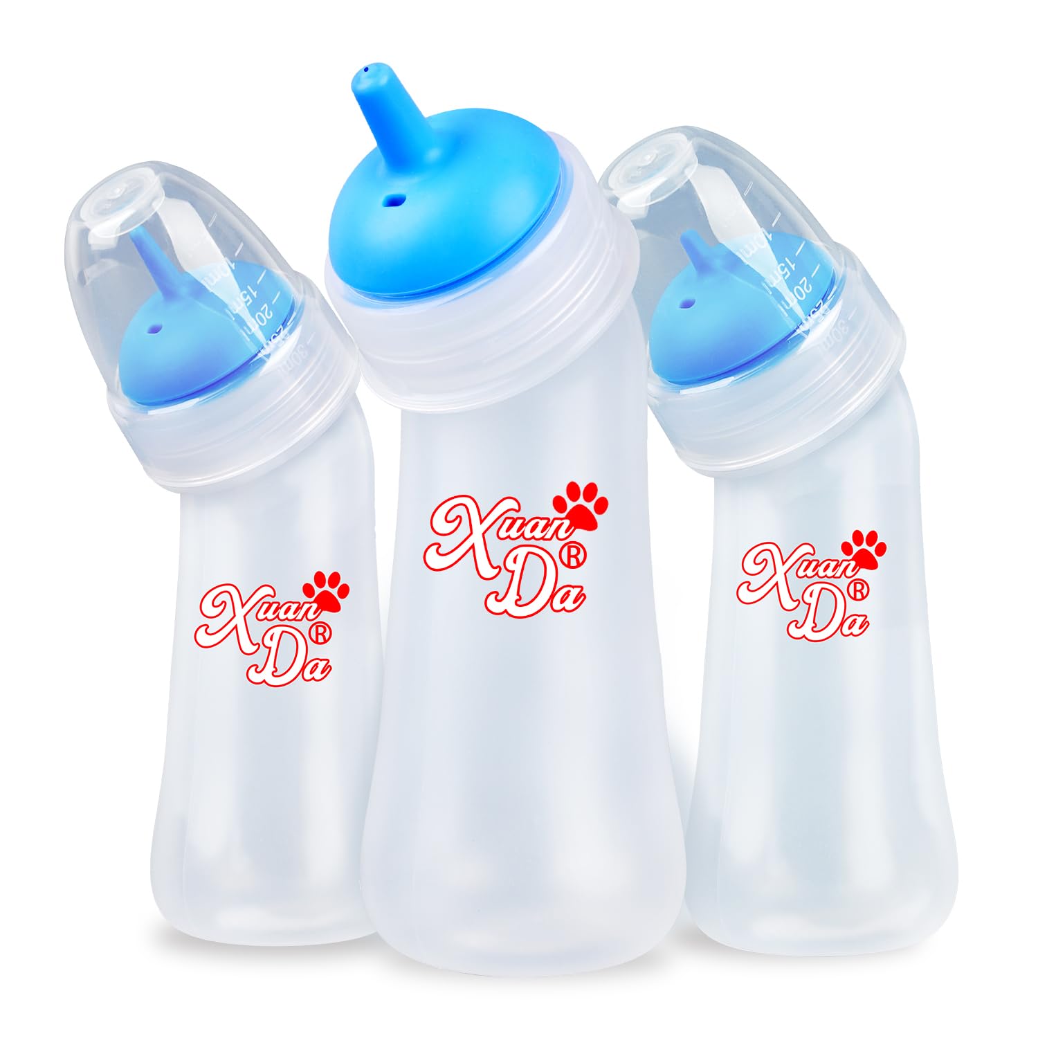 Xuanda Pet Feeding Bottle,3 Pack Wide Mouth Angled Nursing Bottle, 3 Sizes Nipples with Ventilation Valve Resistant Tearing Perfect for Puppies,