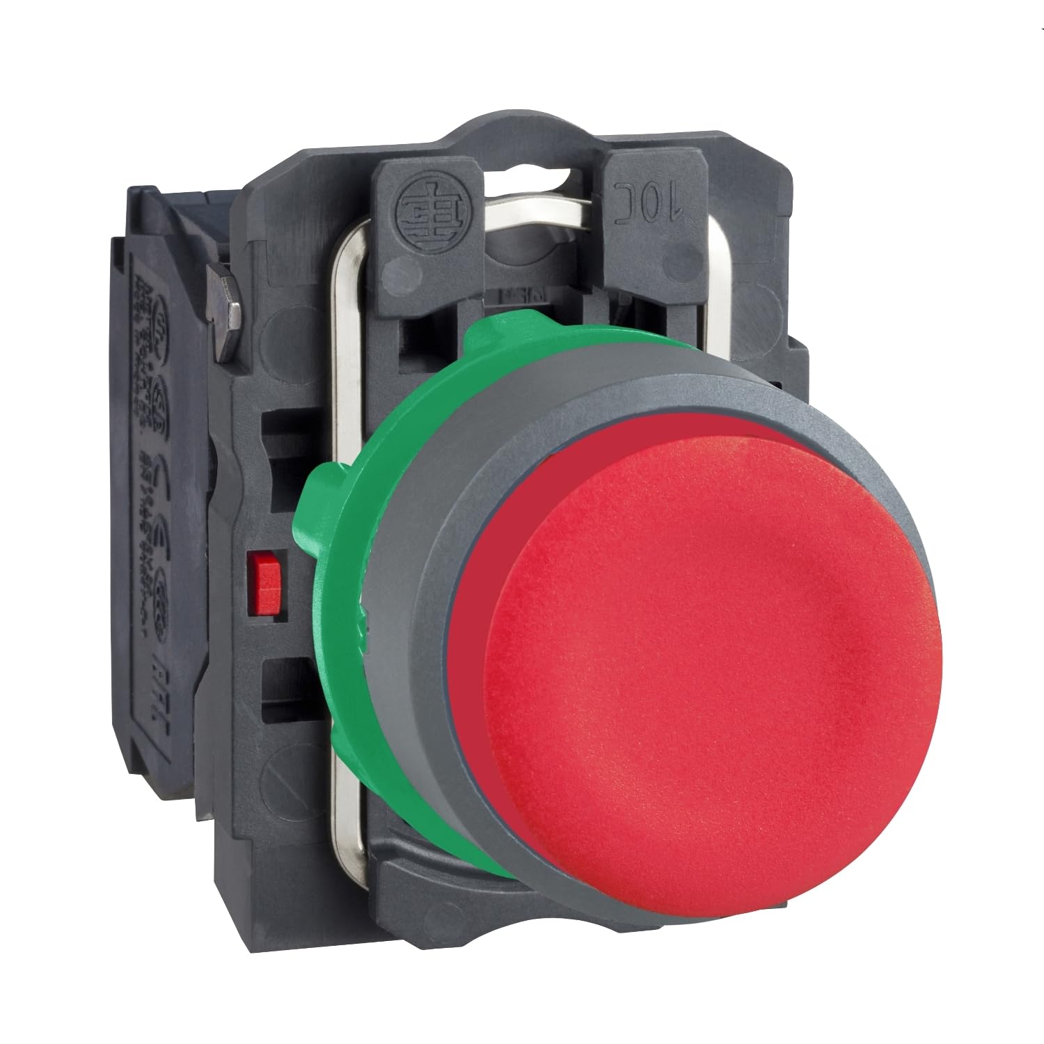 Bouton poussoir rouge saillant 1NF avec boîtier gris pour arrêt d'urgence sécurisé