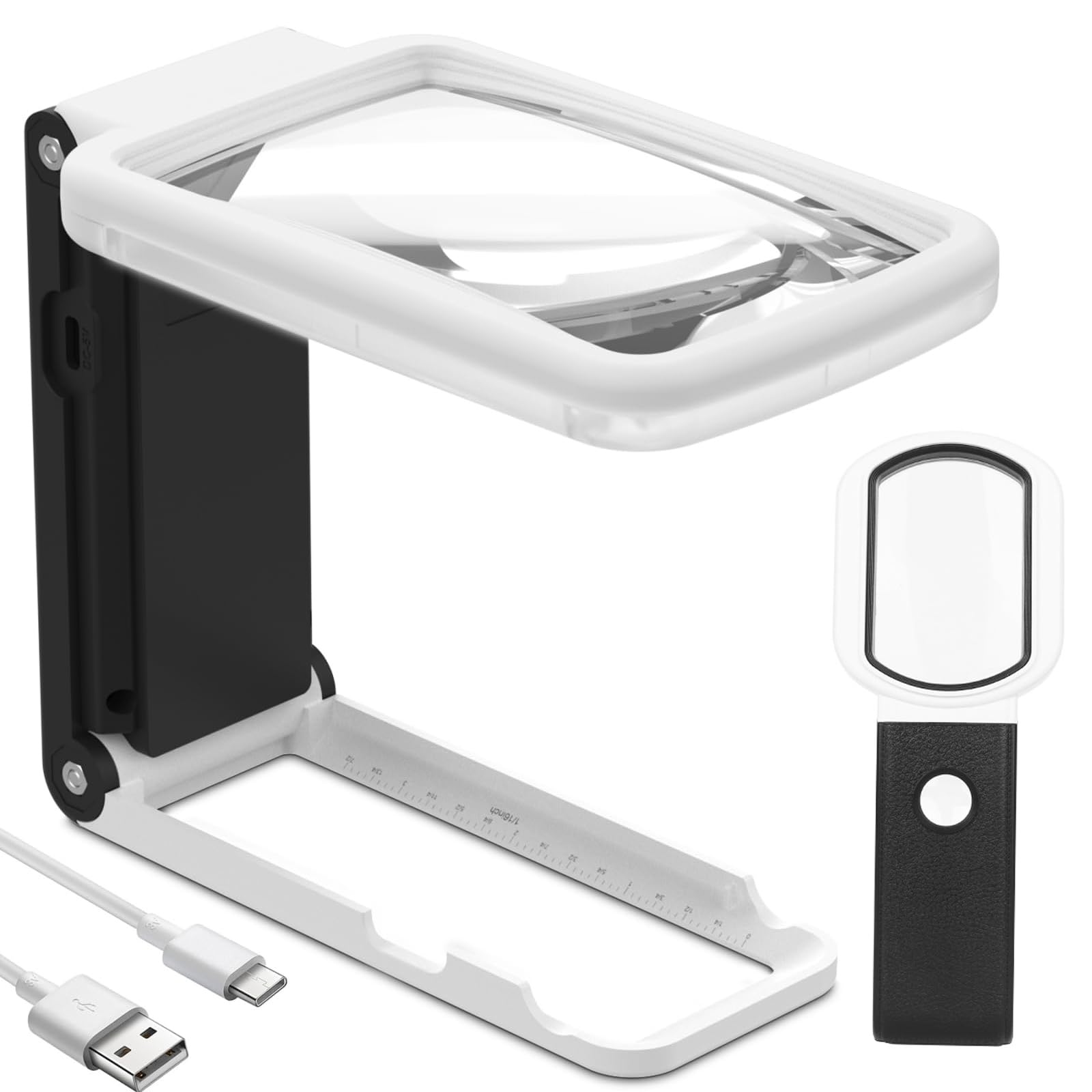 Lente di Ingrandimento con Luce e Base 10x & 25x Ingrandimento,Lente Pieghevole da Tavolo con 9 LED, Luce UV, Scala di Misura - Per Lettura, Gioielleria, Collezionismo, Hobby, Anziani