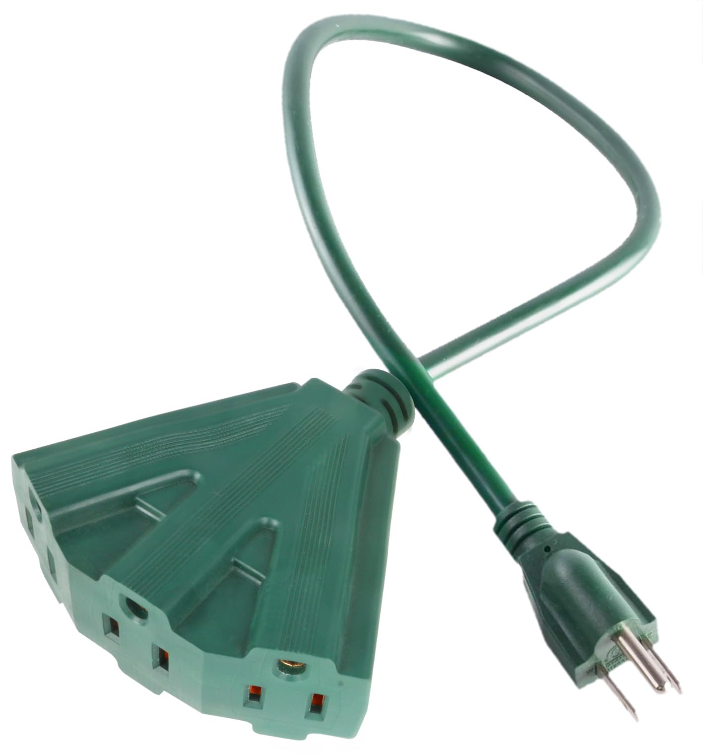 MaxWorks 80697 Heavy Duty 3-Ft Extension Cord, 16/3 SJTW, 3-Outlet, 125V/13A/1625W, ETL Approved, Indoor/Outdoor Use, Green – Converts 1 Outlet to 3
