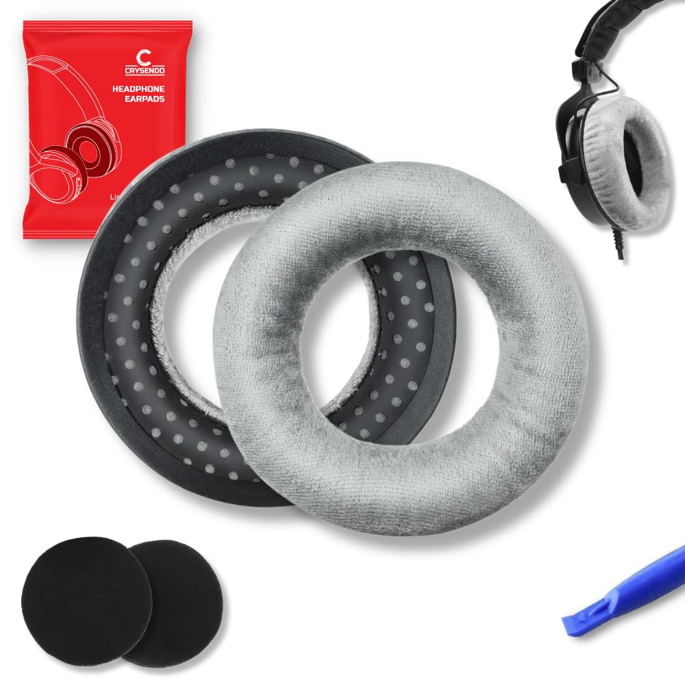 Crysendo Headphone Cushion for Beyerdynamic DT 770, 880, 990 PRO Headphones | Replacement Ear Pads Velour & Memory Foam (Grey)