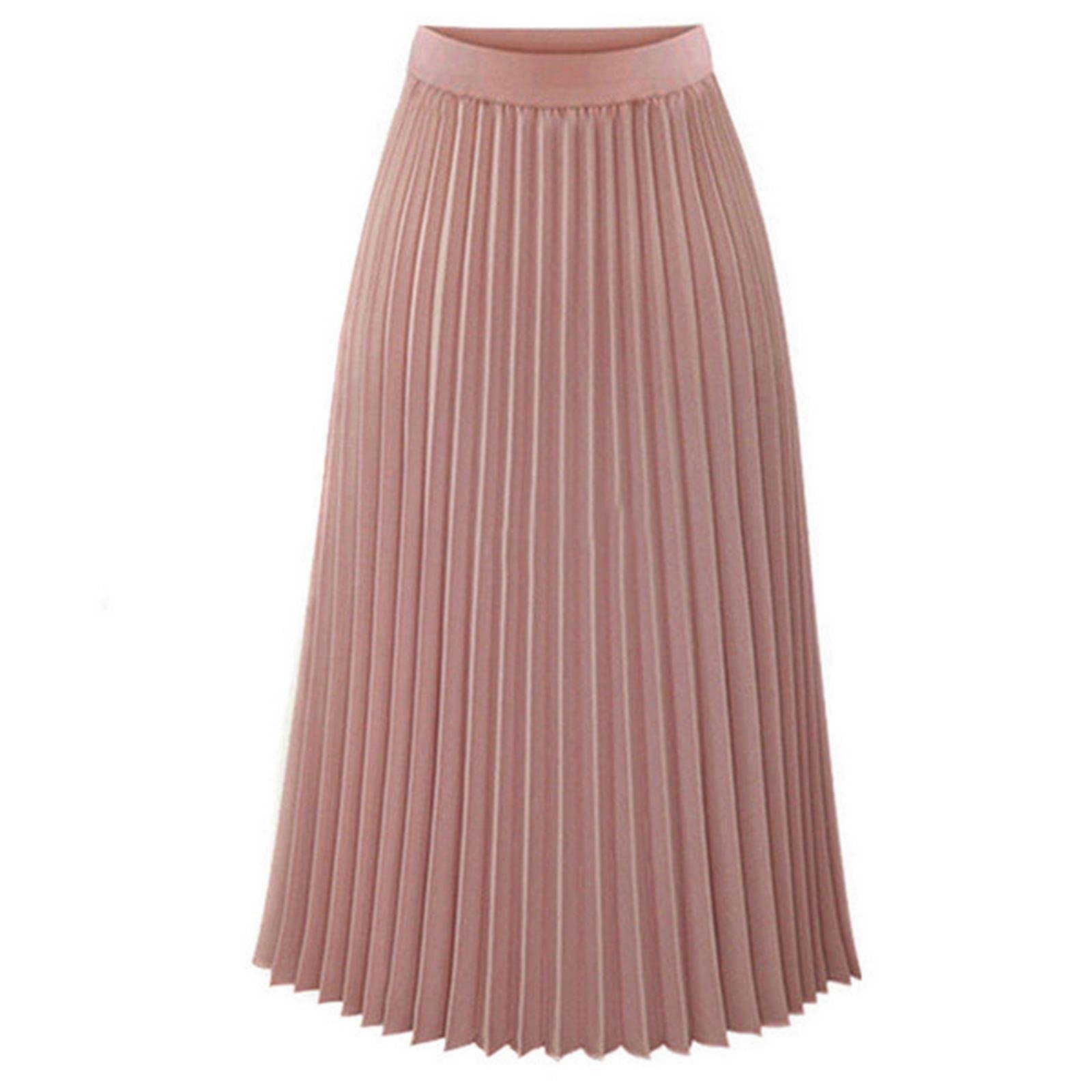 FORKIS Faldas elegantes faldas largas para mujer, lisas, plisadas, elegantes, con cintura elástica, falda negra