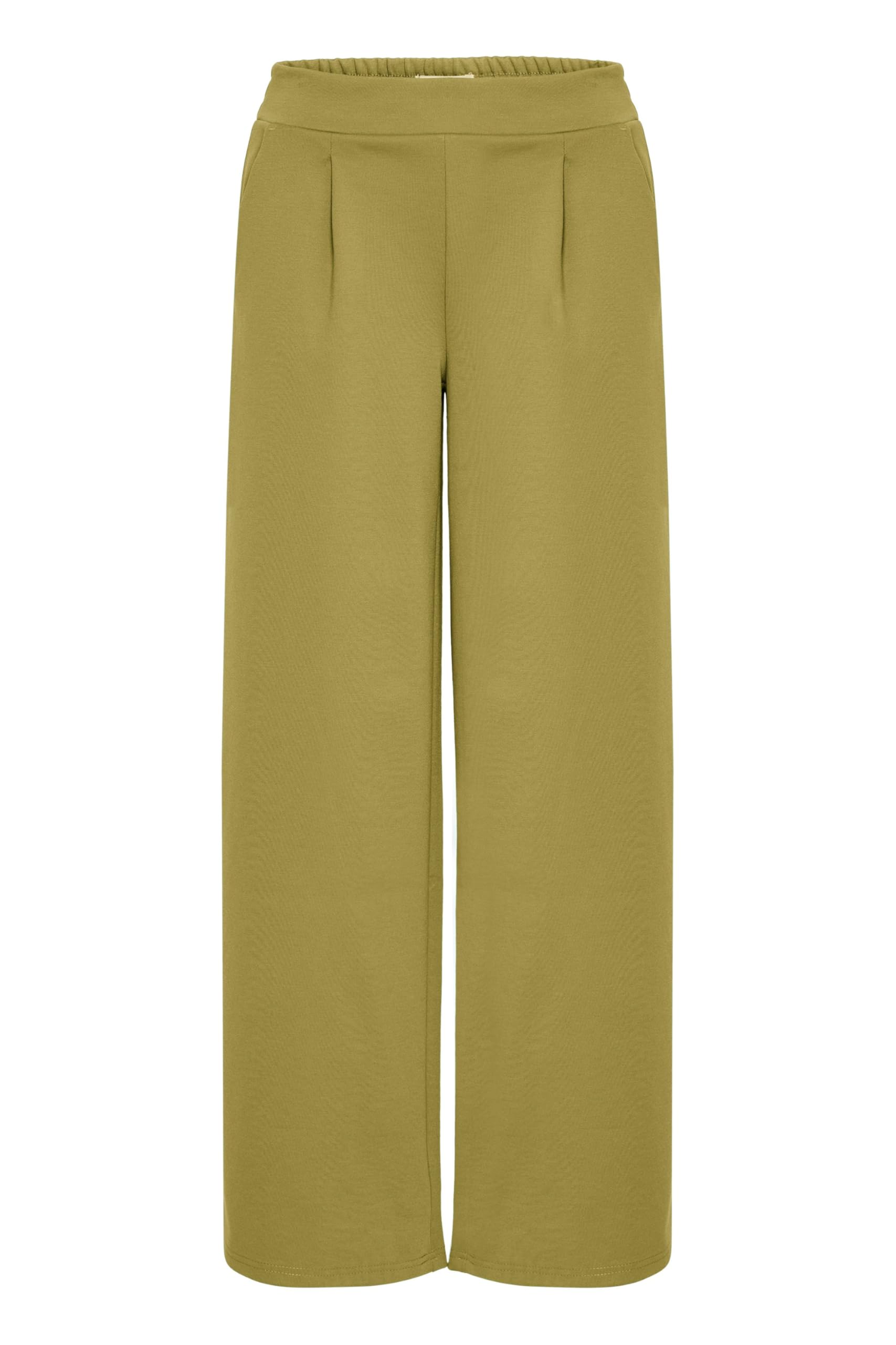 ICHI IHKATE SUS Long Wide PA2 Women's Trousers Fabric Trousers with Stretch High Elastic Waistband Wide Cut, Mayfly (180220), L