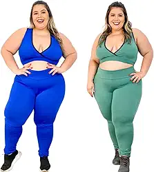 Kit 2 Conjuntos Fitness Feminino Plus Size Calça Legging e Top Roupa Academia