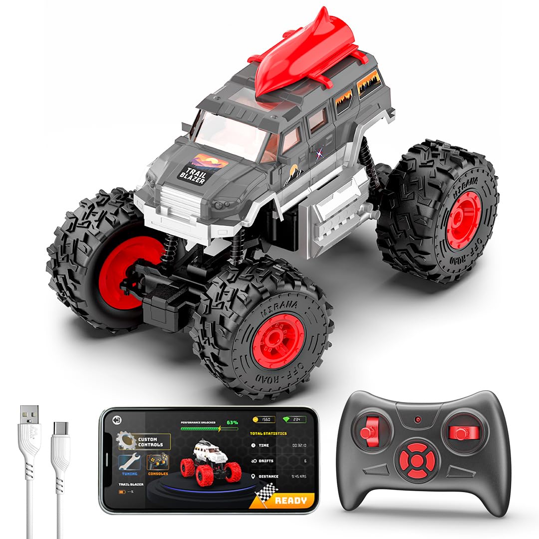 Mirana Trailblazer 2WD RC Car Toy for Kids | Remote & App Control ATV with Nitro Speed Boost | Type-C USB Rechargeable & in-Built Bluetooth Speakers | for Boys & Girls 4+ Years (Grey)