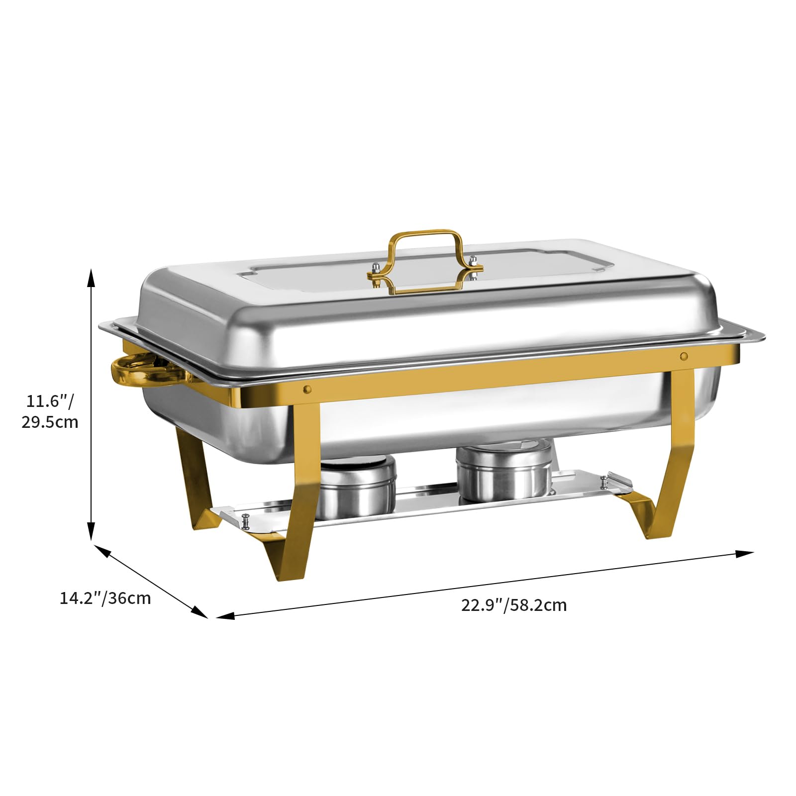 Chafers rectangulares de Acero con Plato de frotamiento Dorado