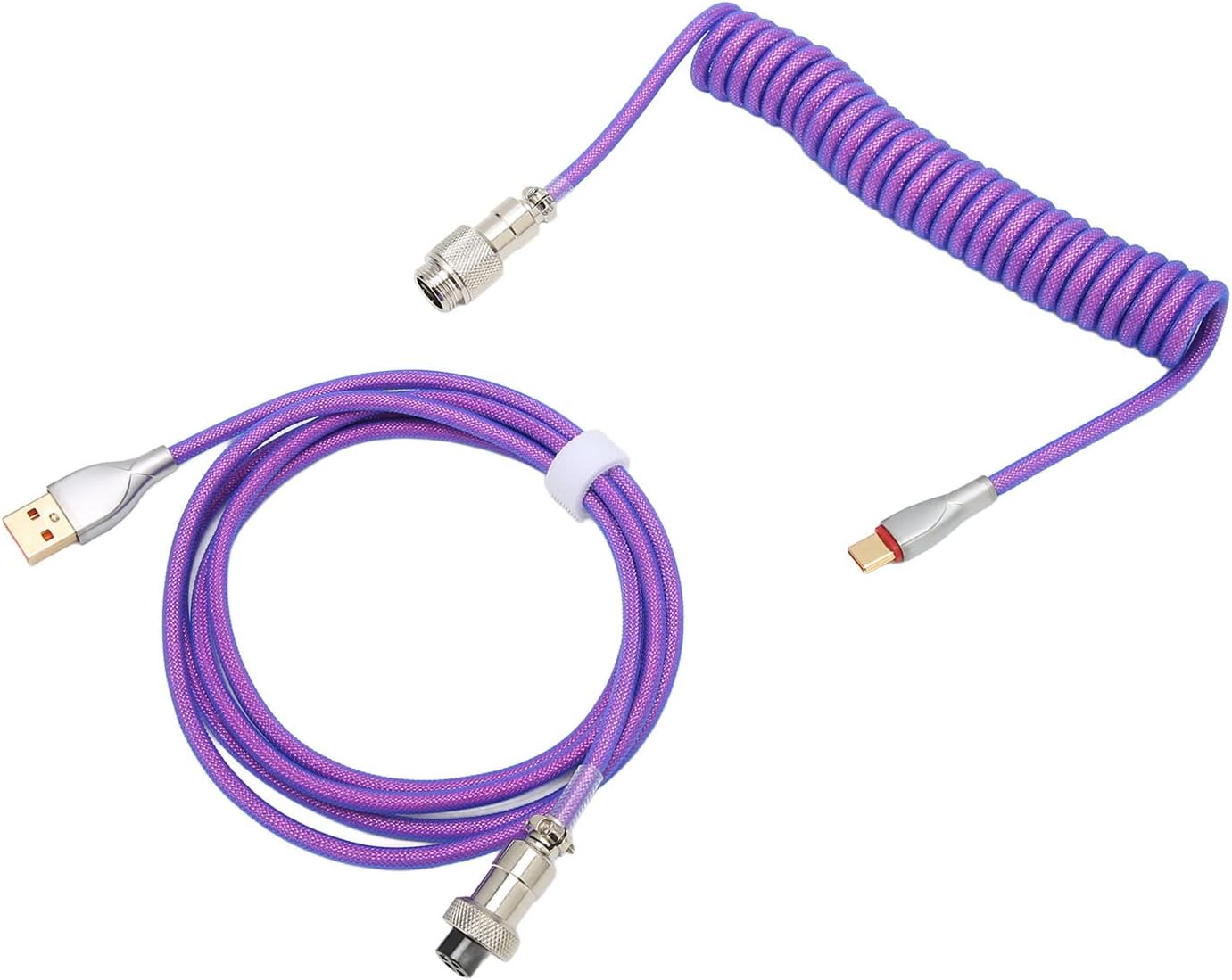 Coiled Keyboard Cable, Coiled USB C Custom Cord, Double Sleeved Mechanical Keyboard Cable with Detachable Aviator Connector for Gaming Keyboard and Cellphone ()