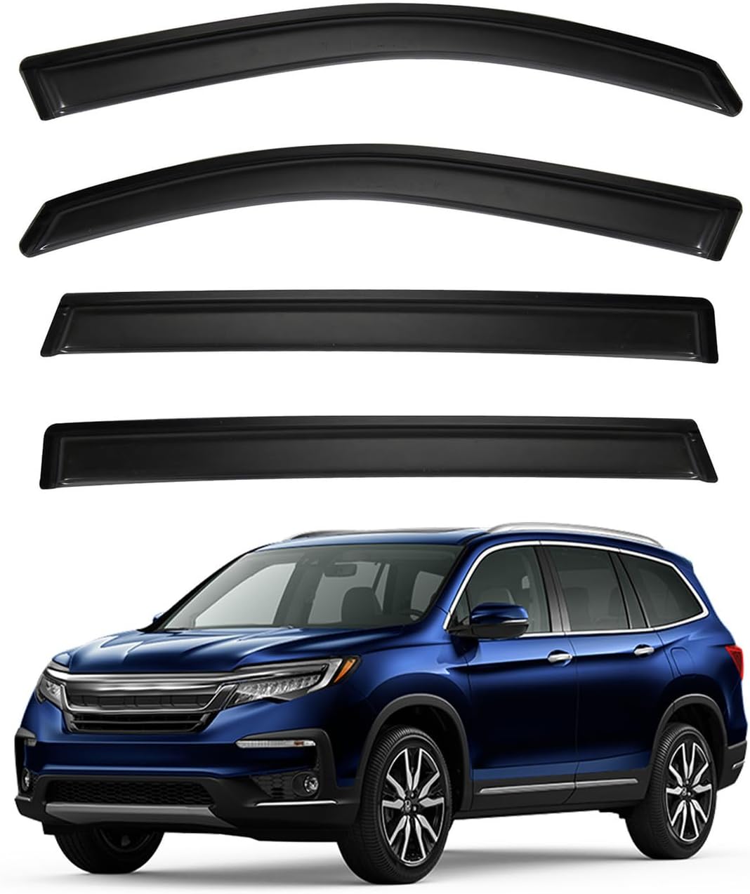 4pcs Front+Rear Smoke Tint Sun/Rain Guard Outside Mount Tape-On Vent Window Visors Compatible with 2016-2022 Honda Pilot
