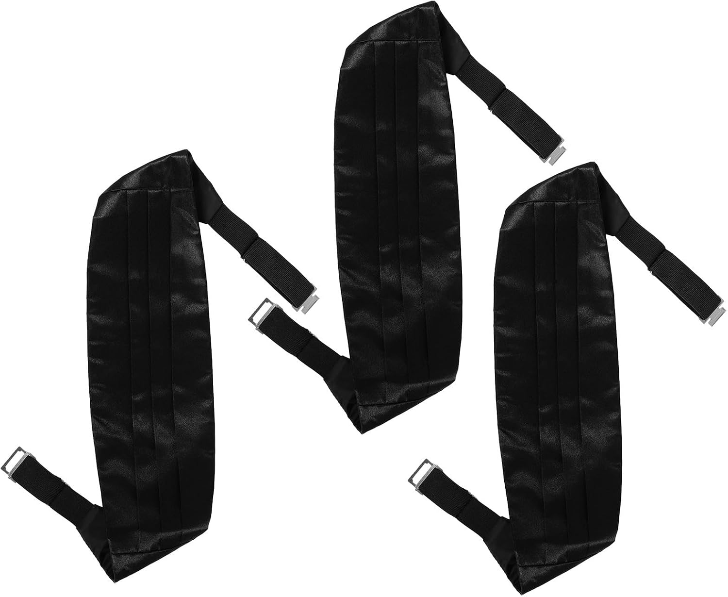 Black Satin Cummerbund 3pcs Set Adjustable Men's with Buckle