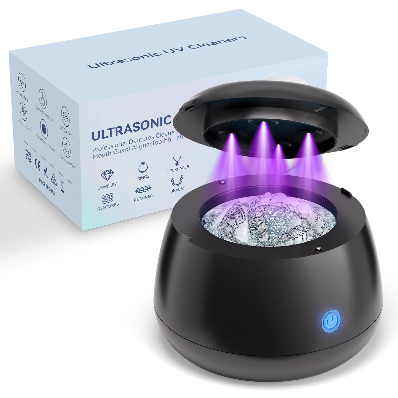 Ultraschall-Halterungsreiniger, 45 kHz, 200 ml Kapazität, für Nachtschutz, Zahnspangen, Zahnbürste, Schmuck (schwarz)