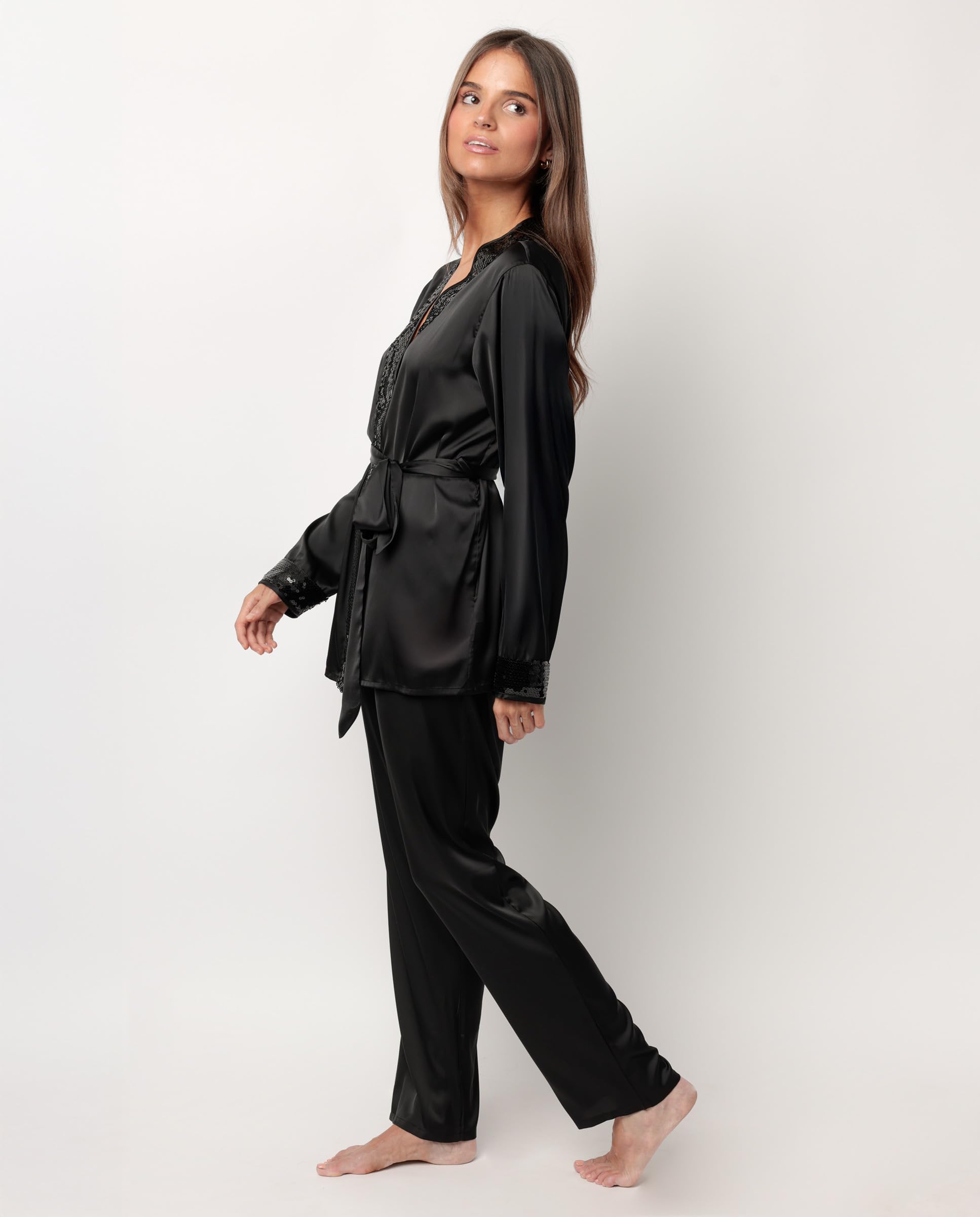 ADMAS Luxury Pijama Manga Larga Satinado Cruzado Glam Luxe para Mujer
