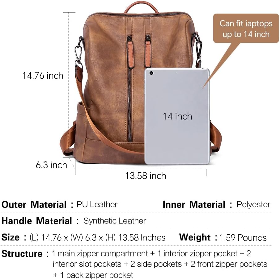 CLUCI Leather Backpack Purse for Women Convertible Large Travel Ladies Designer Fashion Casual College Shoulder Bag - Image 3