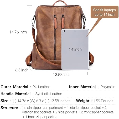 Miniatura 3 de CLUCI - Mochila de cuero para mujer convertible grande para viajar de diseñadora moda casual bolso de hombro universitario