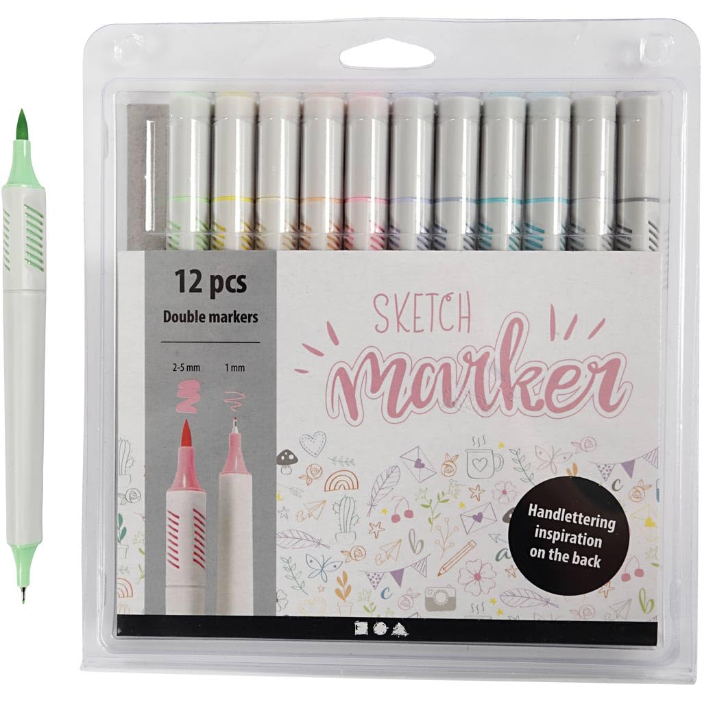 Colortime 37380 Sketch Double Marker 12 Pieces 1mm / 2-5mm Line Width Multi-Coloured