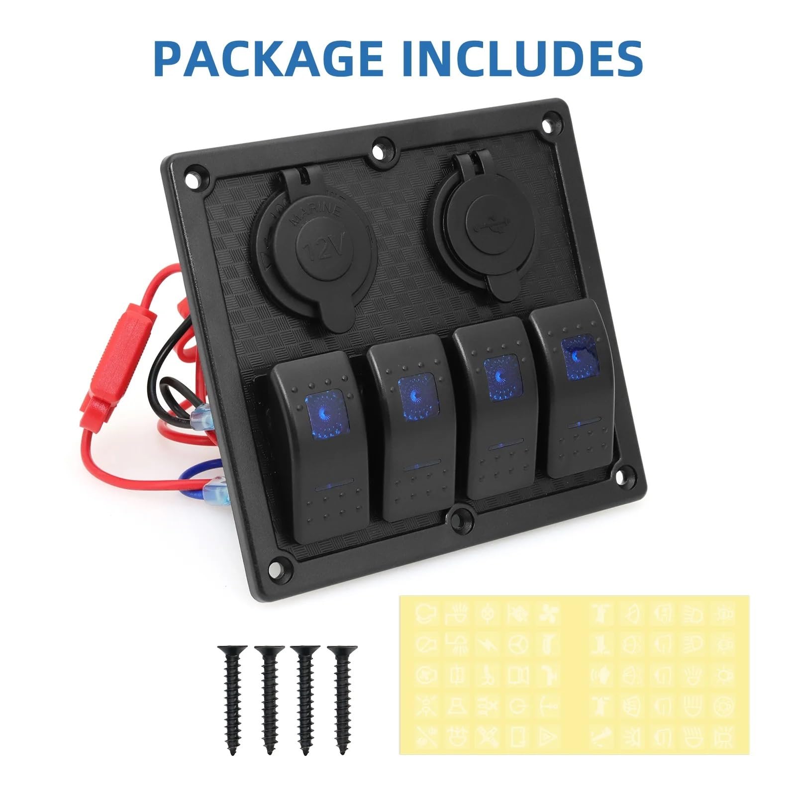 Przełączniki morskie, Przełącznik Przycisk Sterowania 4 Przyciski Zapalniczka Podwójne Ładowarki USB Panel Przełączany Z Niebieskim Światłem LED Do Samochodu Morskiego Łodzi