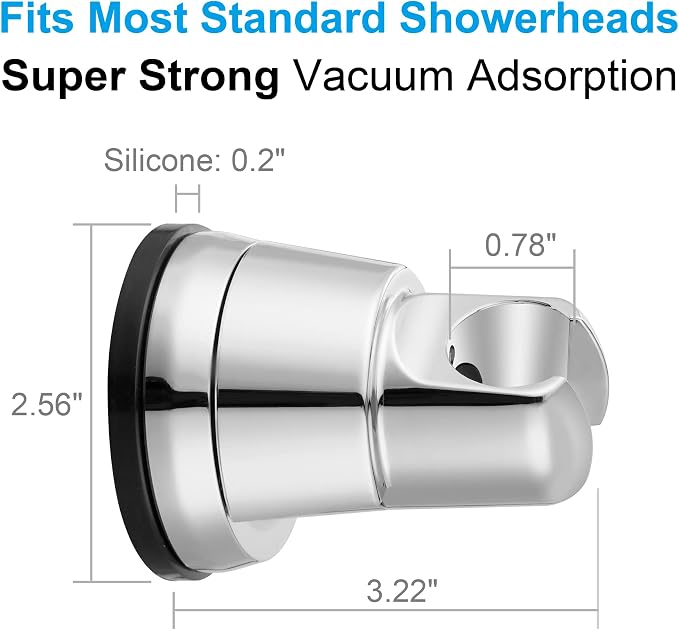 Hibbent Vacuum Suction Cup Shower Head Holder, Removable Shower Wand Bracket, Adjustable Height & Wall Mount ABS Plastic Suction Holder for Handheld Shower Head, Chrome Finish