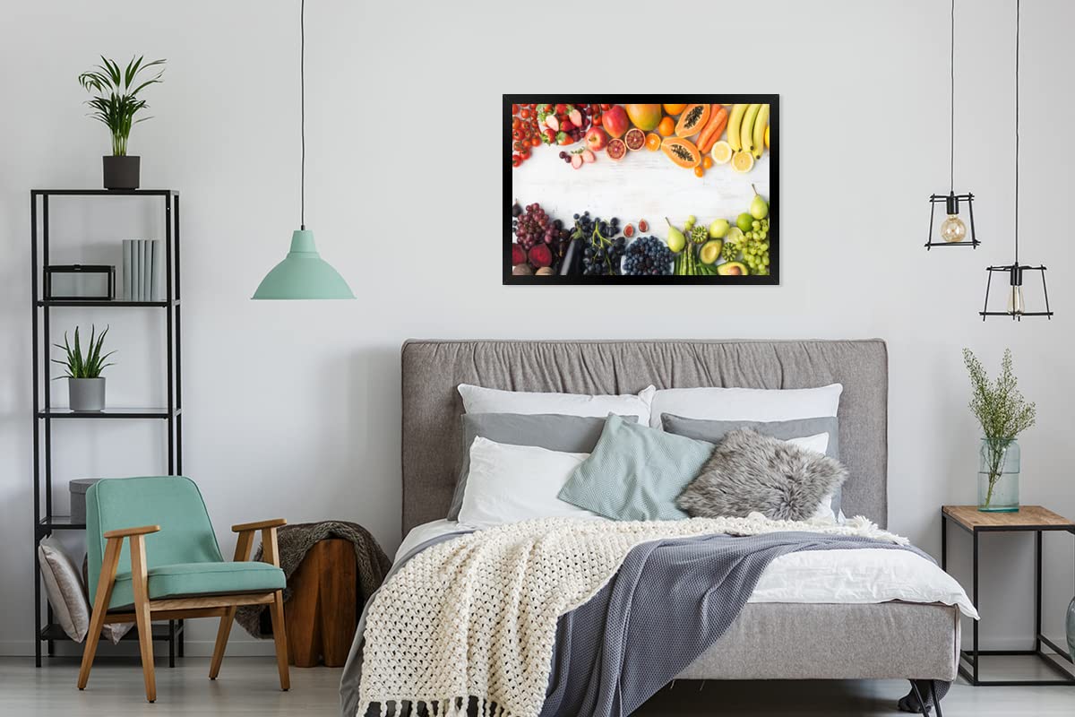 MuchoWow Poster Bilder Wanddeko Deko Wohnzimmer 120x80 cm Obst - Regenbogen - Erdbeere - Weintrauben - Papaya