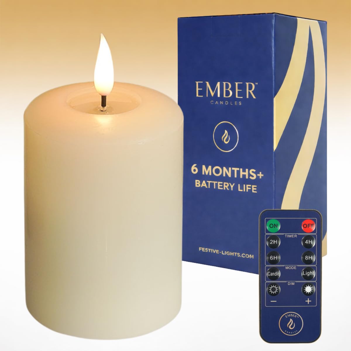 10cm Flameless LED Candle - Up to 6 Months Battery Life - Ivory Real Wax Pillar Candle - Battery Operated Candle, Remote & Timer Compatible - Realistic Flickering Flame