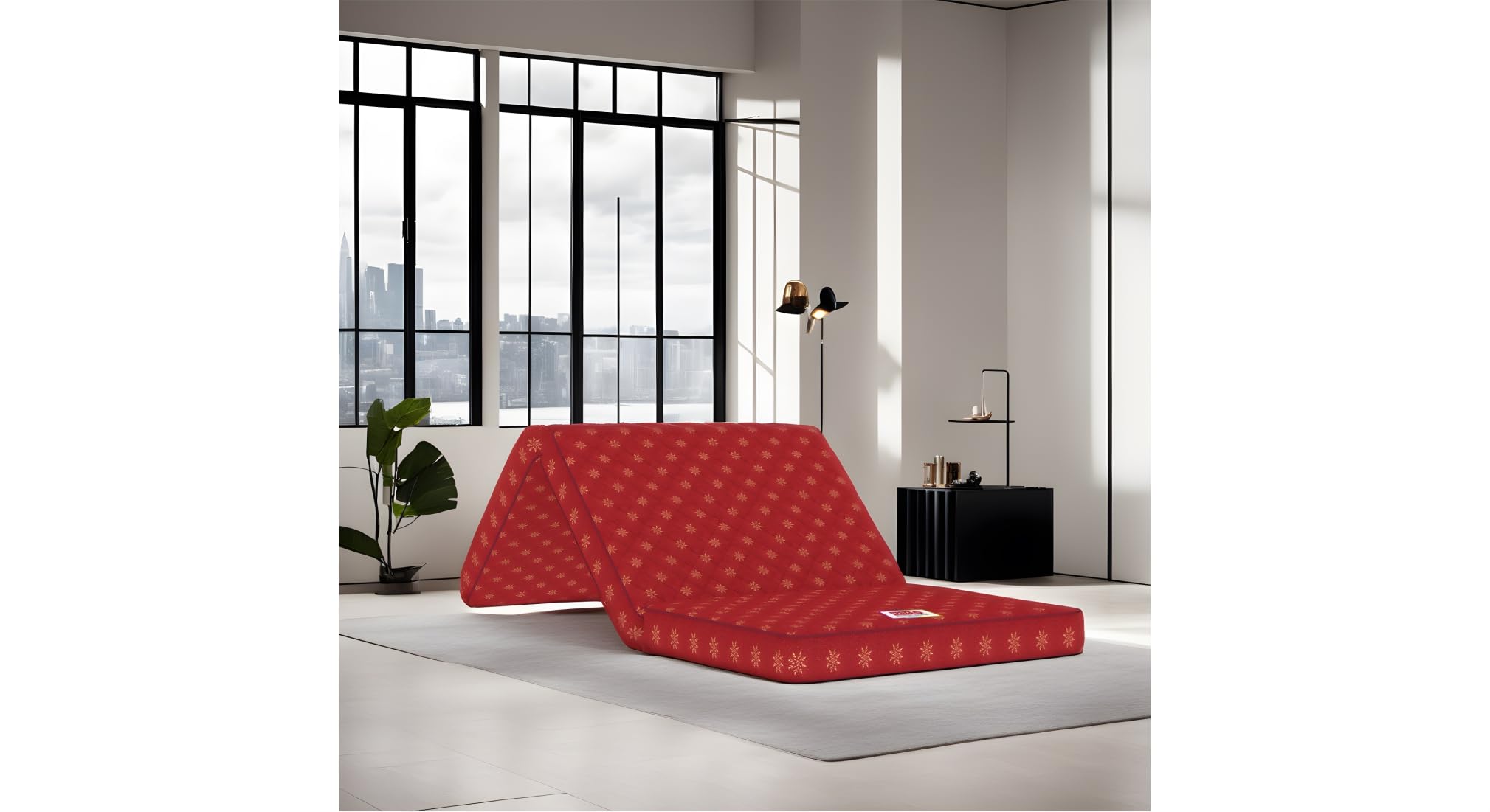 USHA SHRIRAM Essentio 3 Fold Reversible Travel Bed 4-Inch Single PU Foam Factory Rate|with Zero Microbe Tech|Easy to Carry,Space Saving, Ideal for Picnic|Firm Mattress, Red (LxW: 78X36X4)