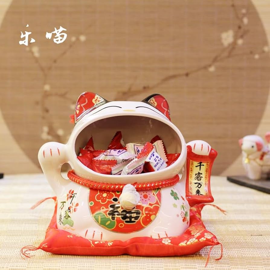 Amazon.co.jp: 7インチ大口陶磁器猫キャンディー缶新年の家庭装飾が