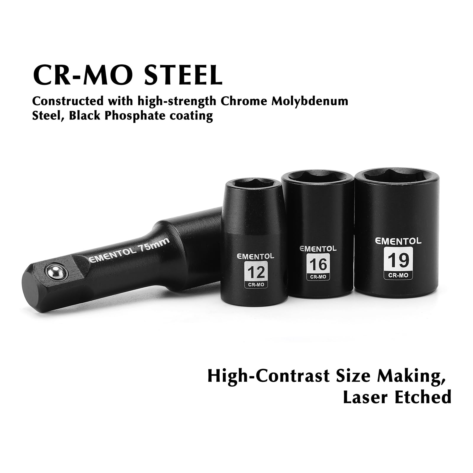 EMENTOL Juego de 30 llaves de impacto estándar de 1/2 pulgada, CR-MO, métrico, 10 mm a 36 mm, incluye barras de extensión Imapct de 3 y 6 pulgadas, adaptador de taladro de 1/4 a 1/2 pulgadas