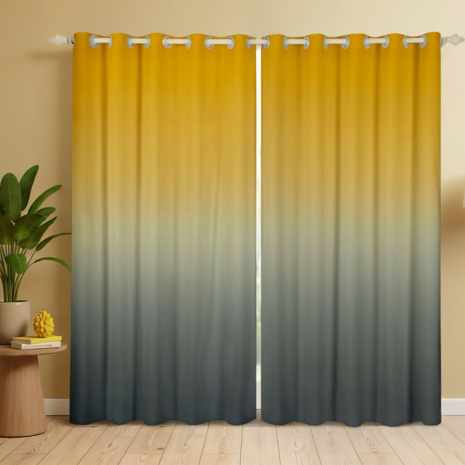 Homewish Yellow and Gray Curtains for Bedroom - Rainbow Ombre Blackout Curtains Aesthetic Living Room Decor - Gradient Colorful Curtains & Drapes Abstract Window Curtain 2 Panels 52 x 90 Inch