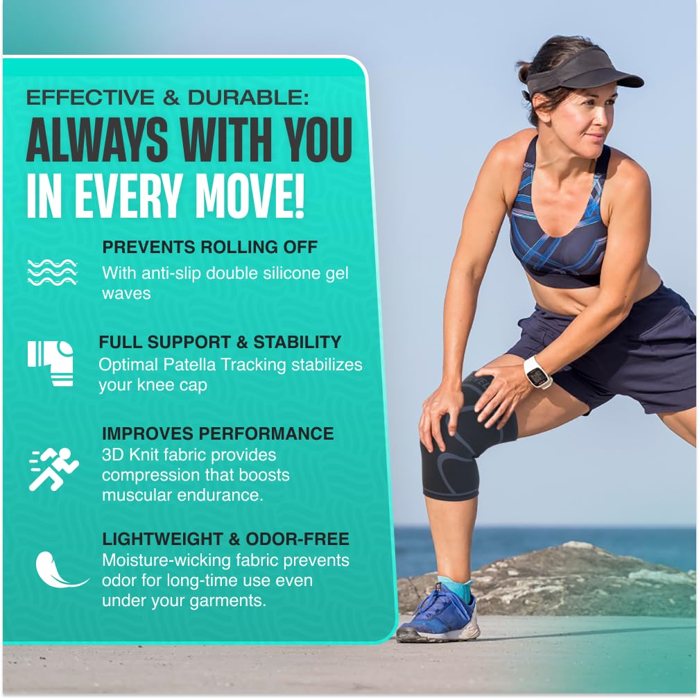 Modvel 2 Pack Knee Brace for Women & Men - Workout Knees Compression Sleeve for Knee Pain Relief Joint Support for ACL, Arthritis, Meniscus Tear Knees Brace for Sports, Rodilleras para Gym Fitness