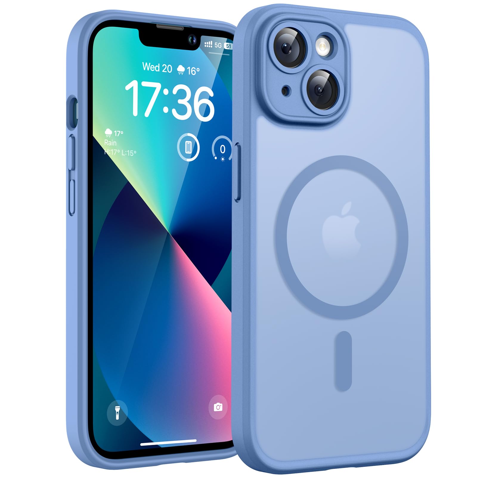 TOCOL Cover Magnetica per iPhone 13 6,1 Pollic, Compatibile con MagSafe, Protezione Fotocamera Integrata, Custodia Antiurto Traslucida Opaca, Blu Chiaro