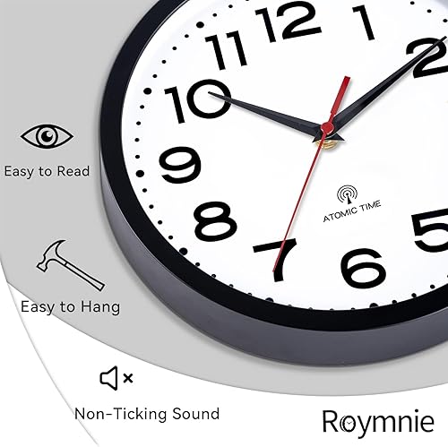 Miniatura 9 de Atomic - Reloj de pared de 10 pulgadas, moderno, funciona con pilas, clásico, analógico, decorativo, para cocina, sala de estar, oficina,