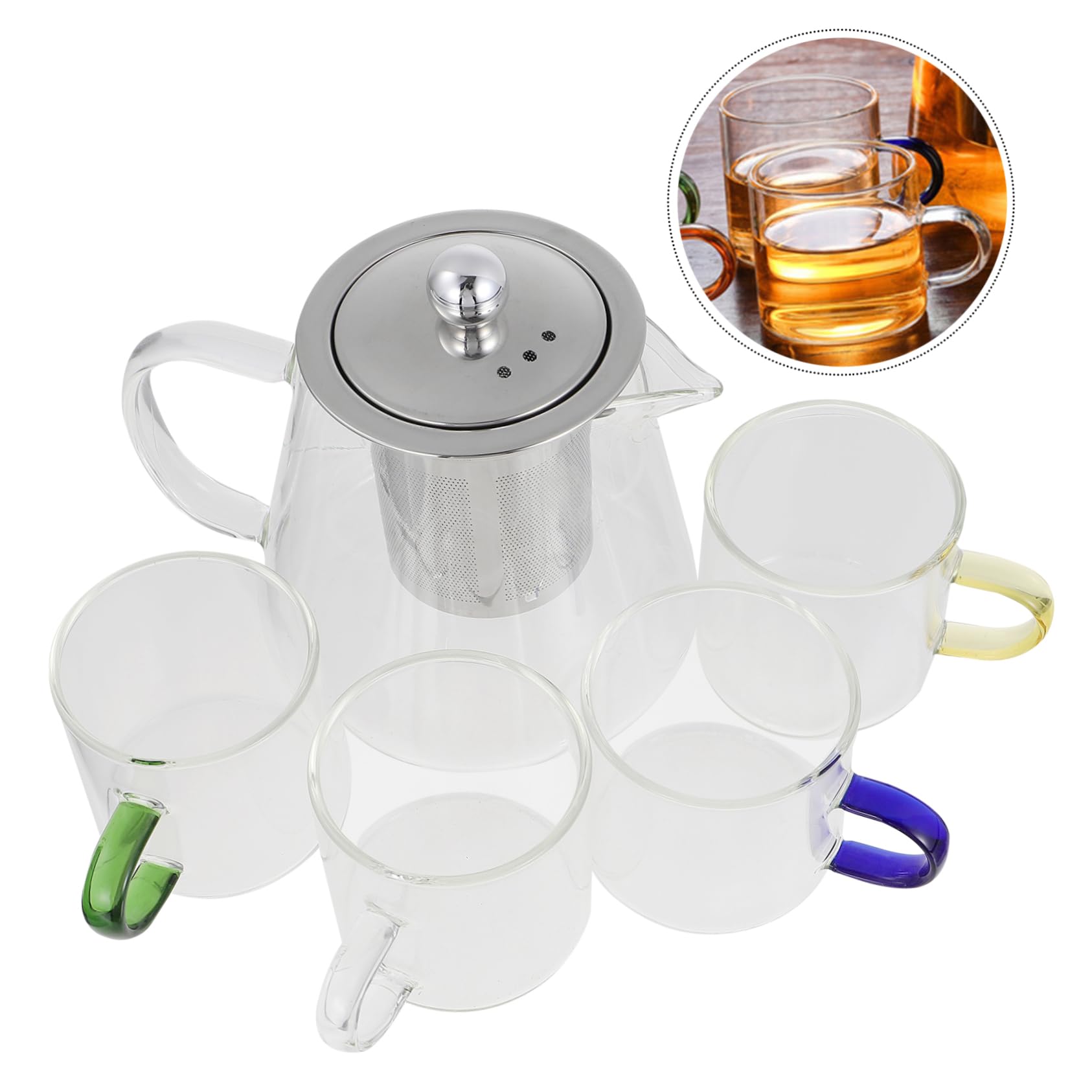 Mikinona Tetera Colador de Resistente al Calor para Hacer Té Incluye Tetera y Tazas para Uso Cocina o Sala de Estar de Vidrio